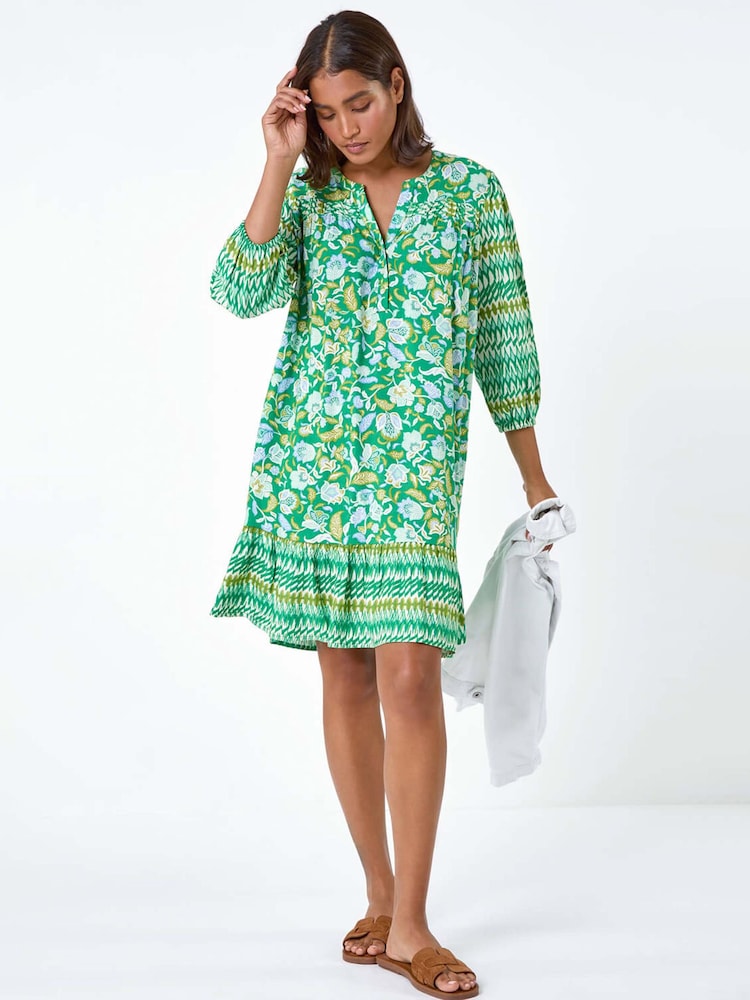 Roman Green Paisley Border Print Smock Dress - Image 1 of 5