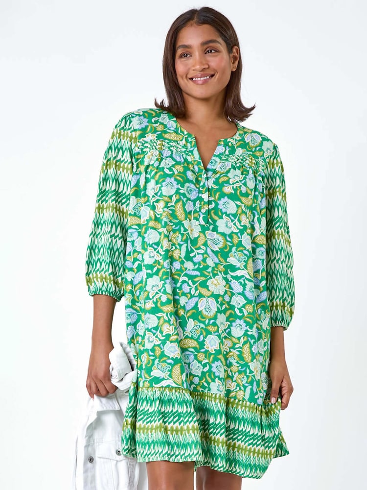 Roman Green Paisley Border Print Smock Dress - Image 2 of 5