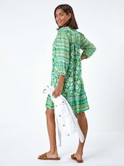 Roman Green Paisley Border Print Smock Dress - Image 3 of 5