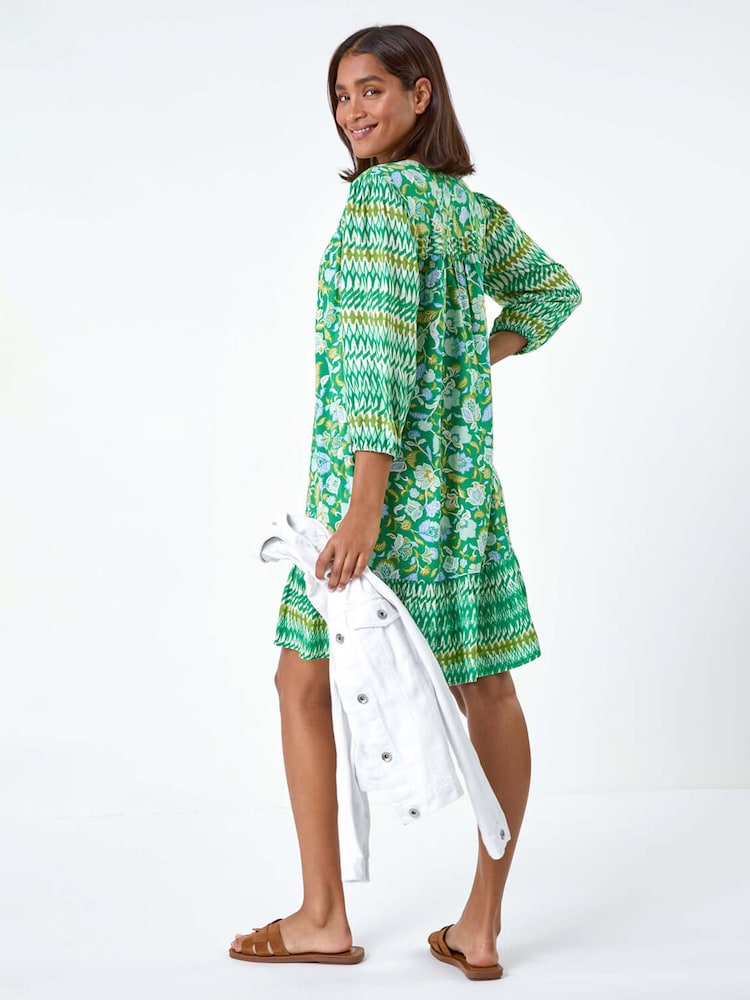 Roman Green Paisley Border Print Smock Dress - Image 3 of 5