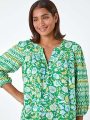 Roman Green Paisley Border Print Smock Dress - Image 4 of 5