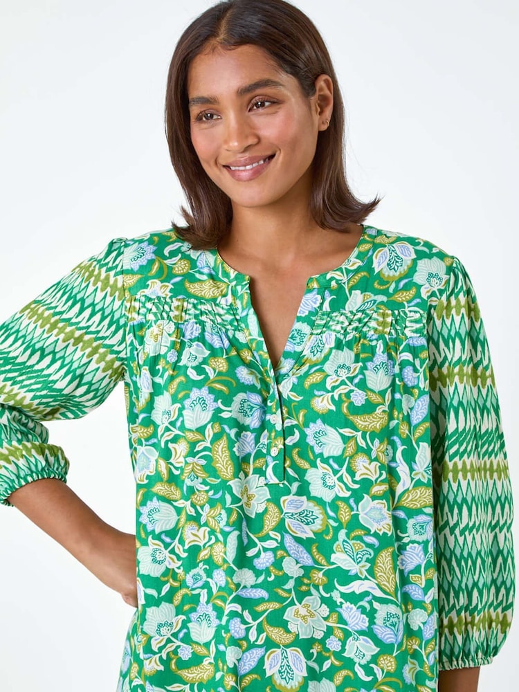 Roman Green Paisley Border Print Smock Dress - Image 4 of 5