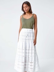 Roman White Lace Detail 100% Cotton Maxi Skirt - Image 1 of 5