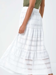 Roman White Lace Detail 100% Cotton Maxi Skirt - Image 3 of 5