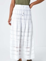 Roman White Lace Detail 100% Cotton Maxi Skirt - Image 4 of 5