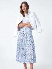 Roman Blue Paisley Print Stretch Midi Skirt - Image 1 of 5
