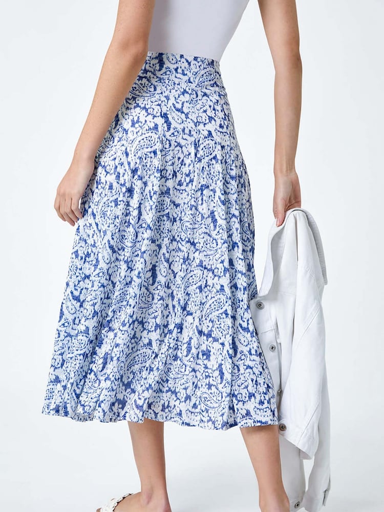 Roman Blue Paisley Print Stretch Midi Skirt - Image 2 of 5