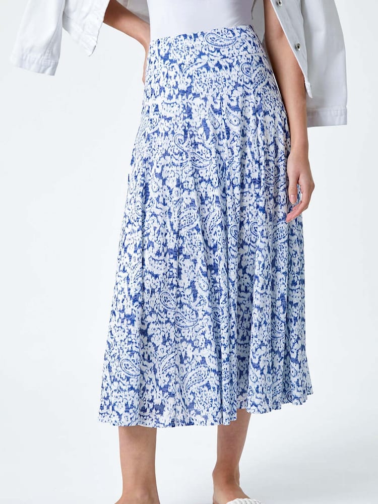 Roman Blue Paisley Print Stretch Midi Skirt - Image 3 of 5