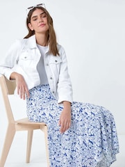 Roman Blue Paisley Print Stretch Midi Skirt - Image 4 of 5