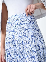 Roman Blue Paisley Print Stretch Midi Skirt - Image 5 of 5