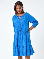 Blau - Roman 100% Cotton Broderie Tiered Smock Dress - Bild 2 von 5