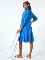 Blau - Roman 100% Cotton Broderie Tiered Smock Dress - Bild 3 von 5