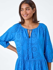 Blau - Roman 100% Cotton Broderie Tiered Smock Dress - Bild 4 von 5