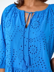 Blau - Roman 100% Cotton Broderie Tiered Smock Dress - Bild 5 von 5