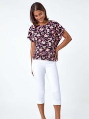 Roman Pink Floral Shirred Stretch Waist T-Shirt - Image 1 of 5