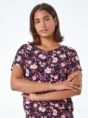 Roman Pink Floral Shirred Stretch Waist T-Shirt - Image 2 of 5