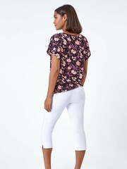 Roman Pink Floral Shirred Stretch Waist T-Shirt - Image 3 of 5