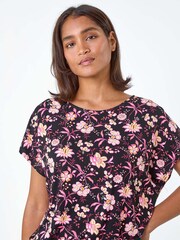 Roman Pink Floral Shirred Stretch Waist T-Shirt - Image 4 of 5