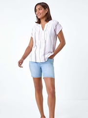 Roman Pink Stripe Print Button Detail Top - Image 2 of 5