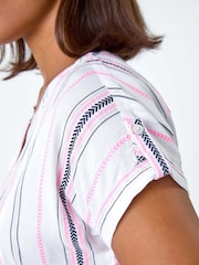 Roman Pink Stripe Print Button Detail Top - Image 5 of 5