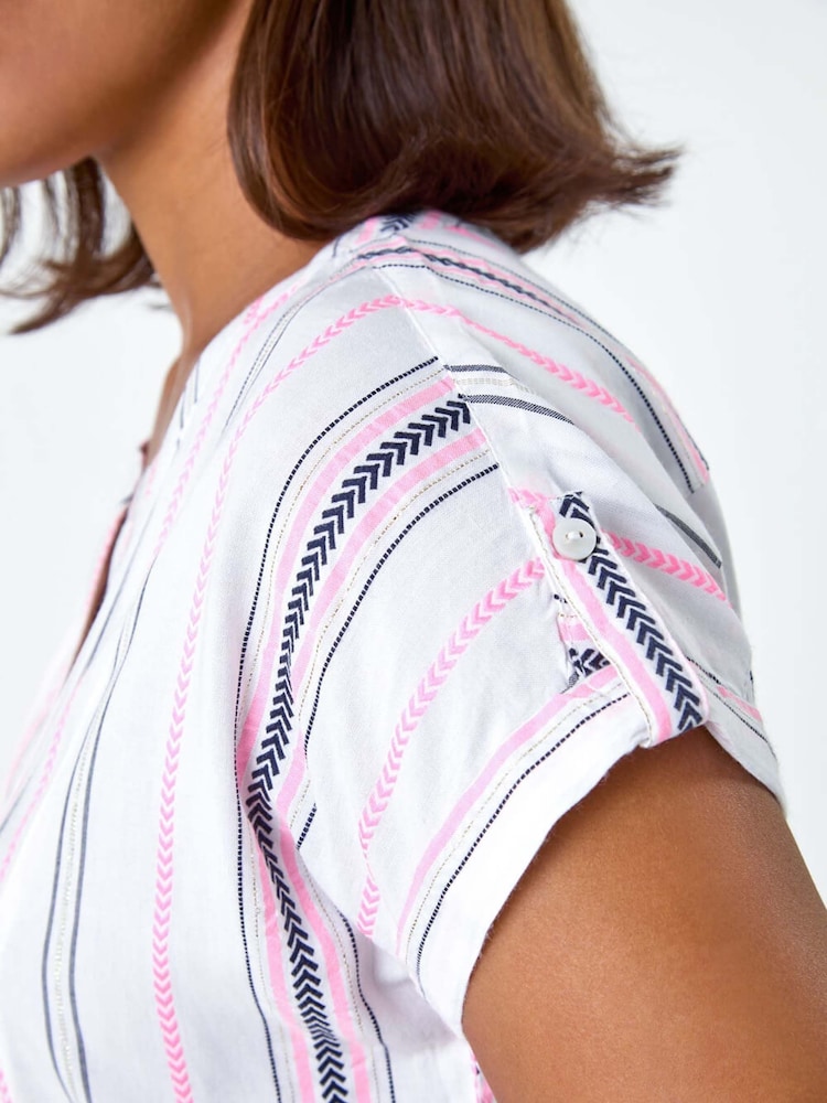 Roman Pink Stripe Print Button Detail Top - Image 5 of 5