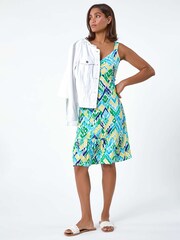 Roman Blue Aztec Print Stretch Frill Hem Dress - Image 2 of 5