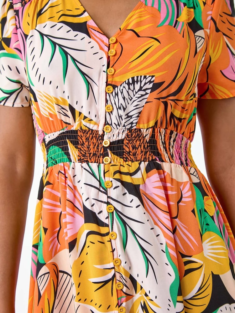 Roman Orange Tropical Print Frilled Hem Maxi Dress - Image 5 of 5