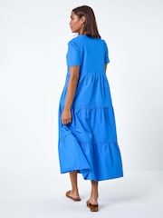 Roman Blue Plain 100% Cotton Tiered Maxi Dress - Image 3 of 5