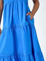 Roman Blue Plain 100% Cotton Tiered Maxi Dress - Image 5 of 5