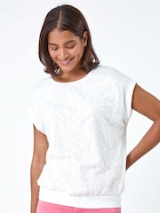 Roman White Lace Panel Stretch Jersey Top - Image 1 of 4