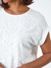 Roman White Lace Panel Stretch Jersey Top - Image 2 of 4