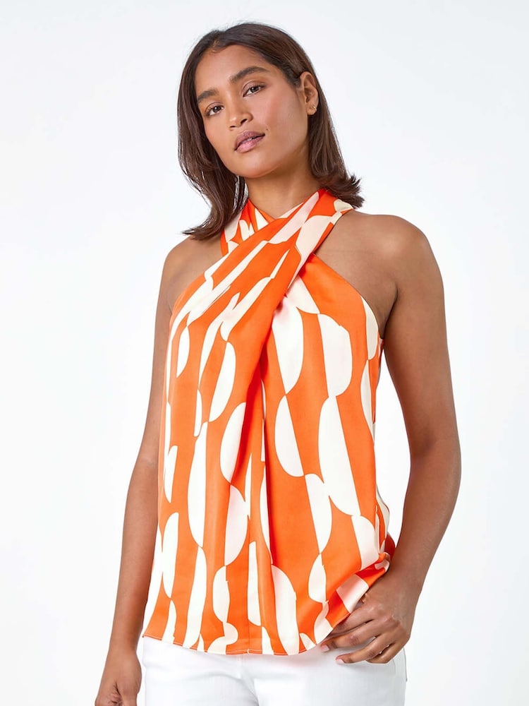 Roman Satin-Top mit geometrischem Print und Halterneck - Bild 2 von 5