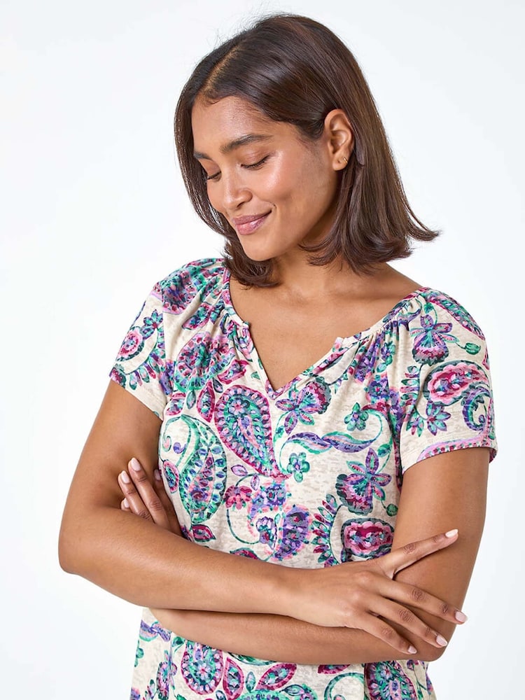 Roman Purple Paisley Print Burnout Top - Image 1 of 5