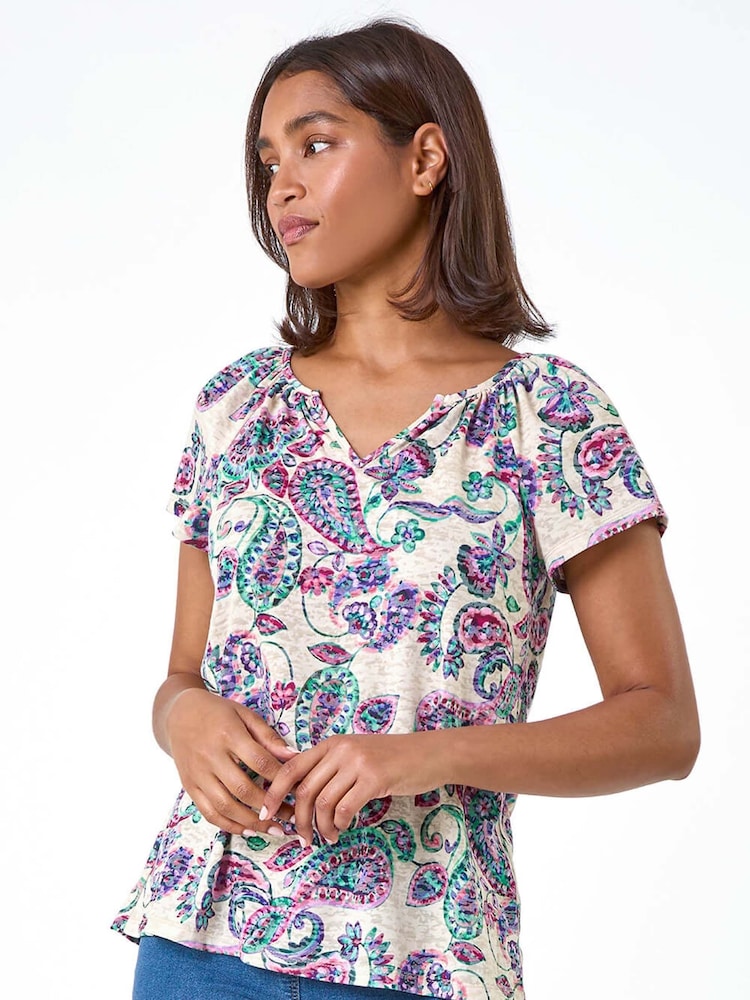 Roman Purple Paisley Print Burnout Top - Image 2 of 5
