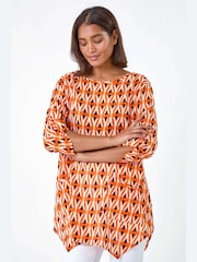 Roman Orange Geometric Pocket Detail Longline 100% Cotton Top - Image 2 of 5
