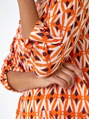 Roman Orange Geometric Pocket Detail Longline 100% Cotton Top - Image 4 of 5