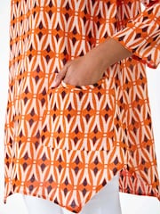 Roman Orange Geometric Pocket Detail Longline 100% Cotton Top - Image 5 of 5