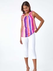 Roman Multi Stripe Print Halterneck Tie Detail Top - Image 1 of 5