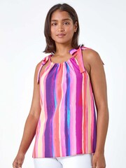 Roman Multi Stripe Print Halterneck Tie Detail Top - Image 2 of 5