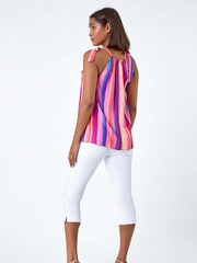 Roman Multi Stripe Print Halterneck Tie Detail Top - Image 3 of 5