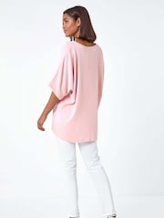 Roman Pink Plain Tunic Top with Necklace - Image 2 of 5