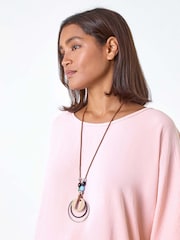 Roman Pink Plain Tunic Top with Necklace - Image 4 of 5