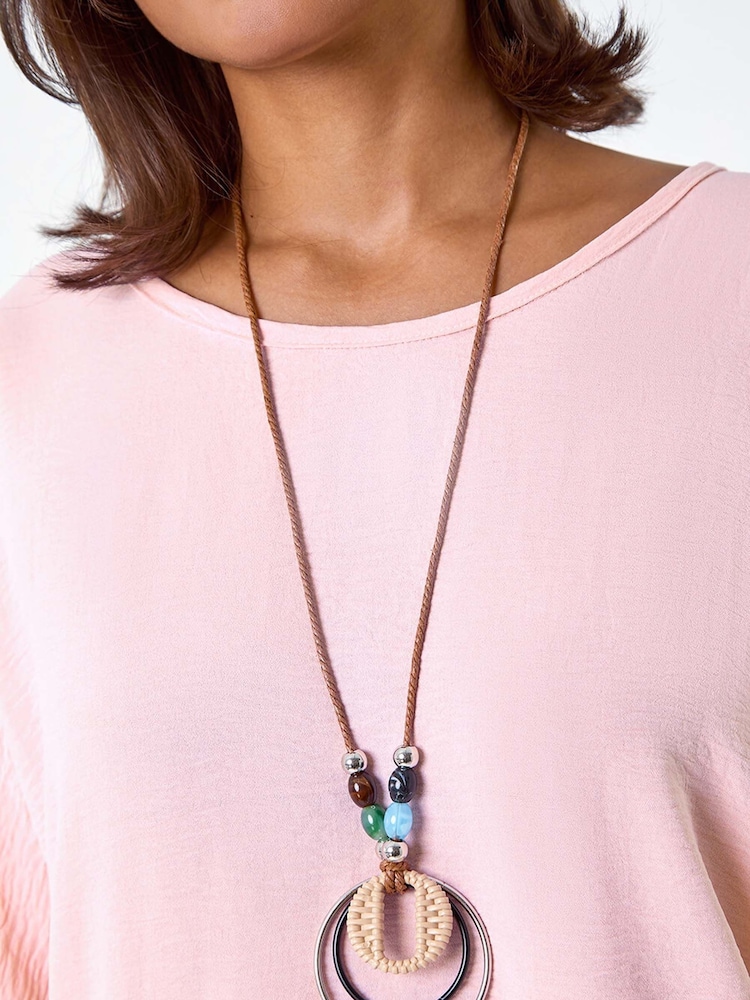 Roman Pink Plain Tunic Top with Necklace - Image 5 of 5
