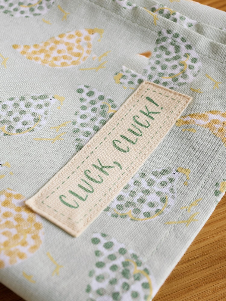 Set of 2 Sage Green 100% Cotton Chicken Tea Towels - Image 3 of 5