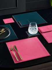 Set of 4 Teal/Pink Reversible Faux Leather Placemats and Coasters Set - Image 1 of 5