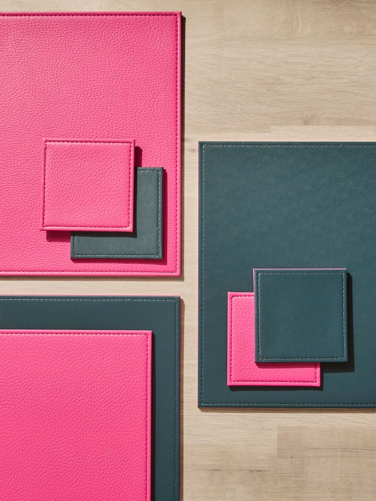 Set of 4 Teal/Pink Reversible Faux Leather Placemats and Coasters Set - Image 2 of 5