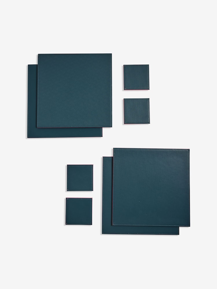 Set of 4 Teal/Pink Reversible Faux Leather Placemats and Coasters Set - Image 5 of 5