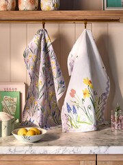 Set of 2 Lilac Purple 100% Cotton Lila Floral Tea Towels - Image 1 of 4