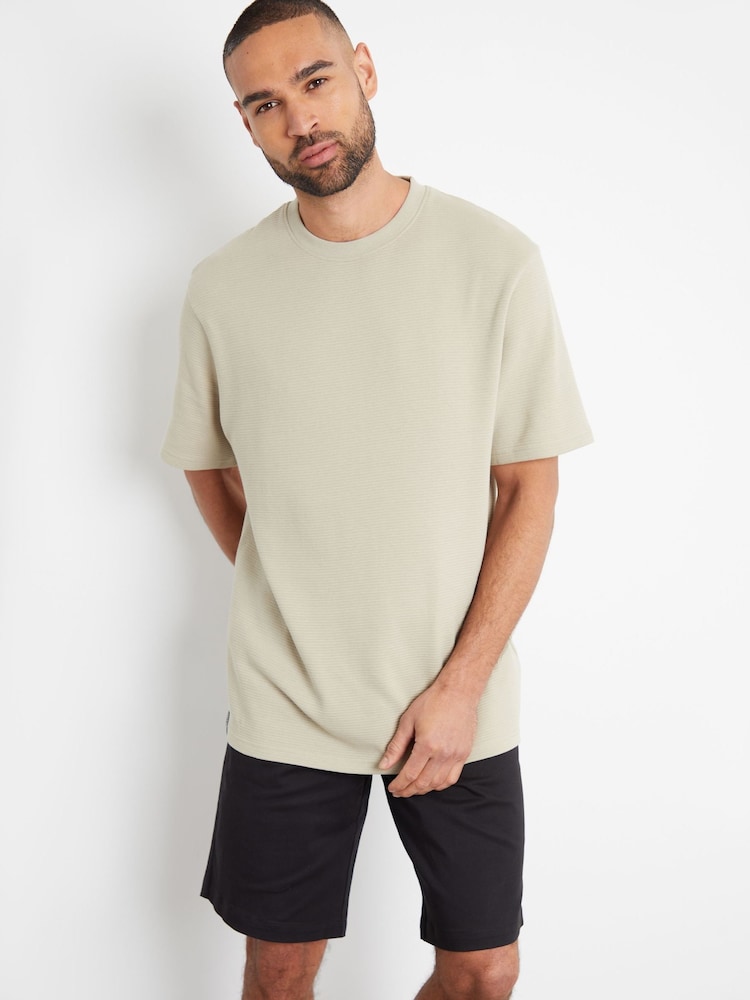Threadbare Blue and Stone Relaxed Fit Ottoman Rib 100% Cotton T-Shirts 2 Pack - Image 2 of 3 Threadbare Blue and Stone Relaxed Fit Ottoman Rib 100% Cotton T-Shirts 2 Pack - Image 2 of 3