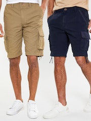 Threadbare Stone and Navy 100% Cotton Cargo Shorts 2 Pack - Image 1 of 3